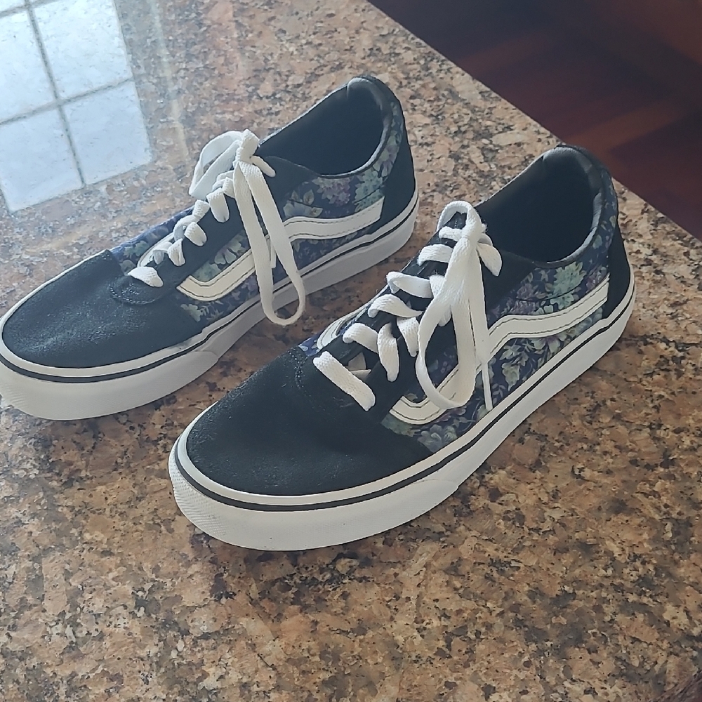 Vans Black and Blue Floral Sneakers